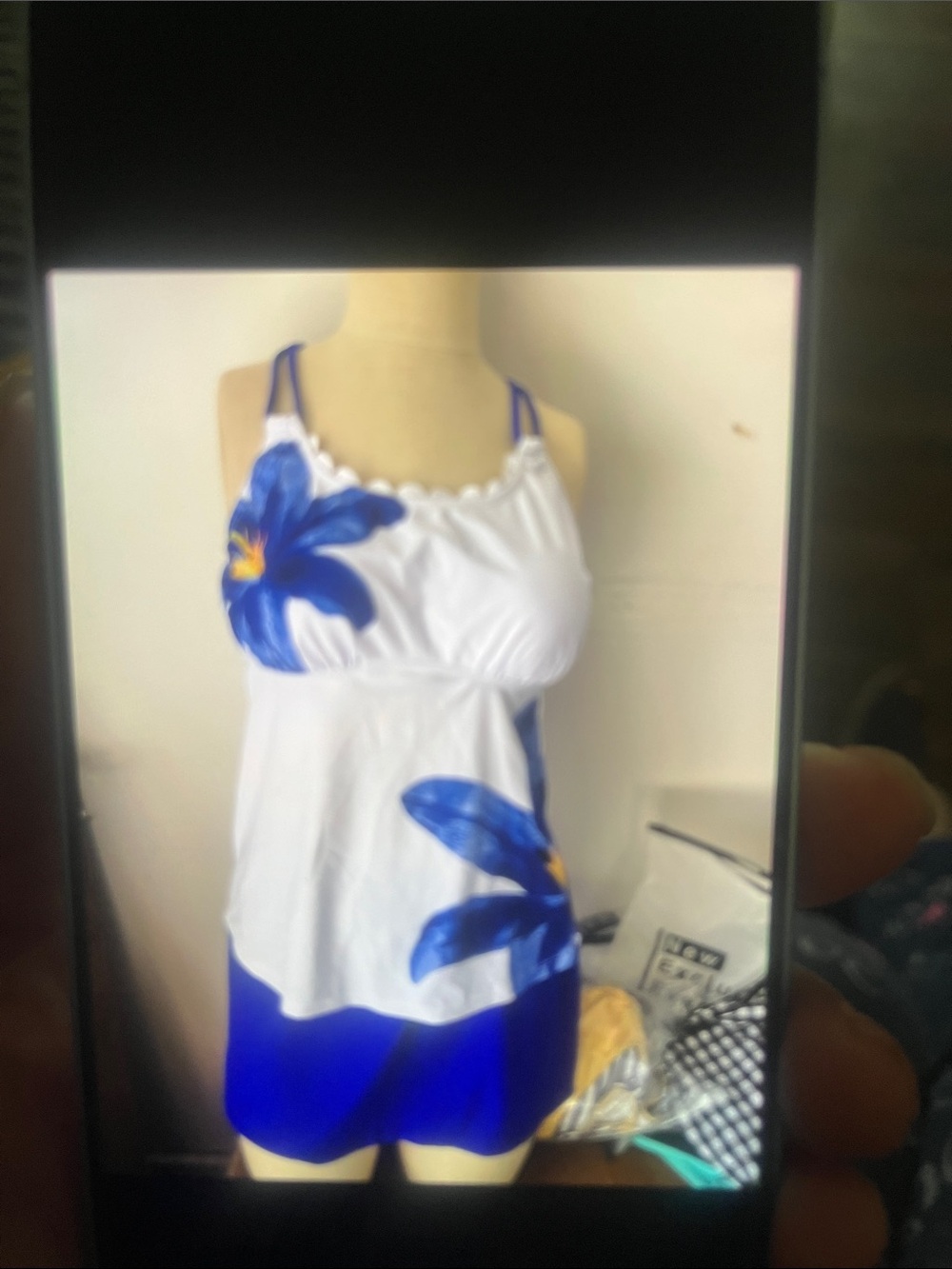 Women’s White & Blue Floral Tankini Top